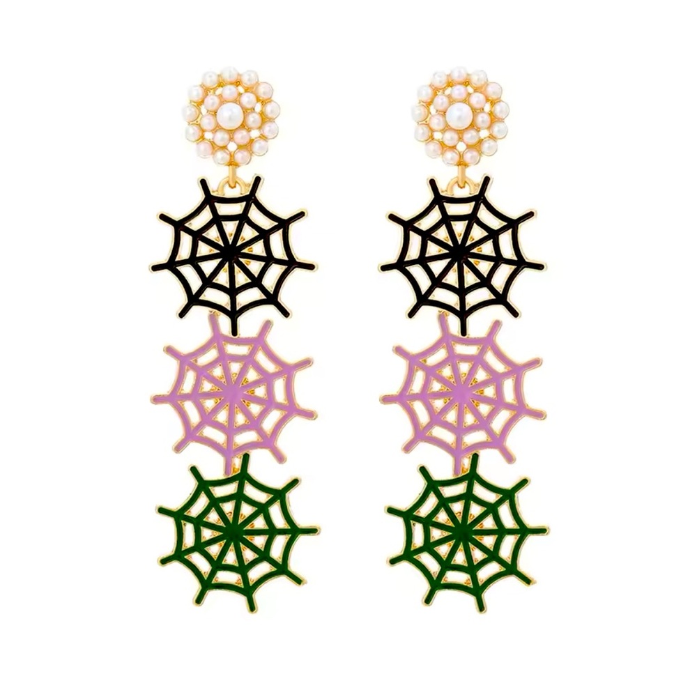 Spooky Spider Web Halloween Pearl Dangle Earring